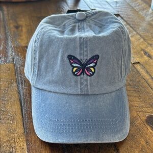 NWT Blue Cap with Butterfly Embroidery